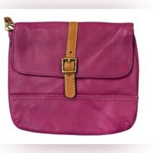 Fossil Pink Leather Crossbody Bag with Brown Strap